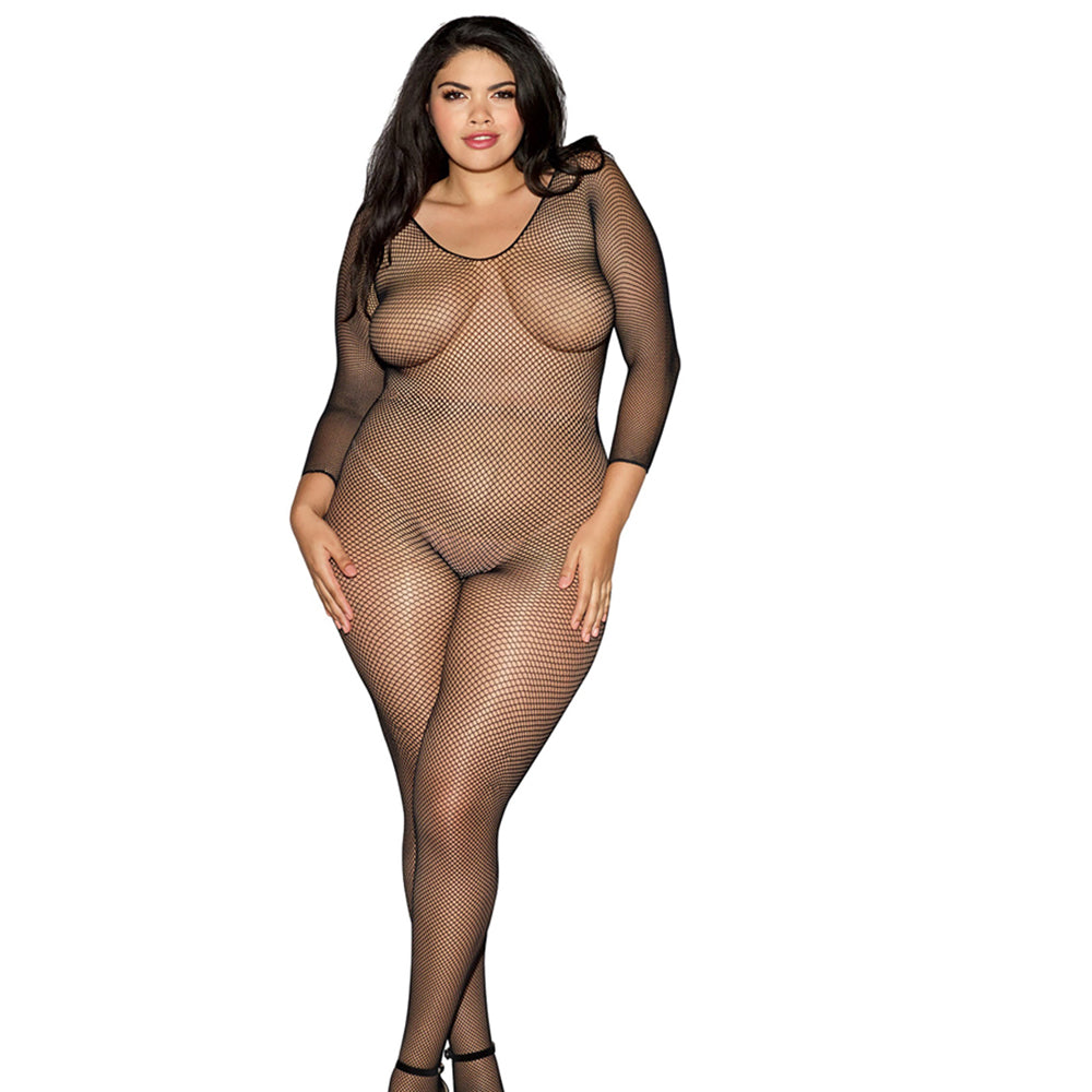Dreamgirl Longsleeve Fishnet Bodystocking with Open Crotch