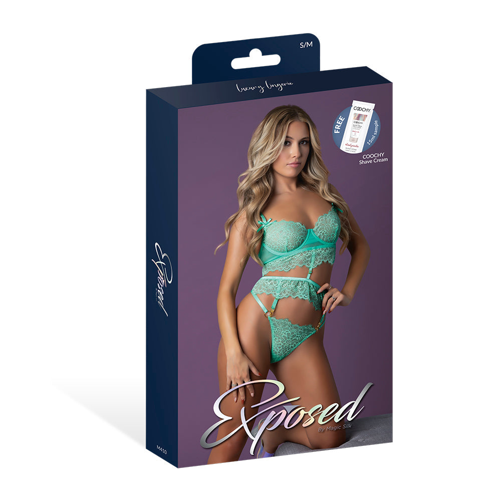 Magic Silk Caribbean Crush Demi Longline Bra & Panty with Flounce Aqua Glow