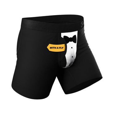 The 009 Black Tuxedo Ball Hammock Pouch Underwear with Fly