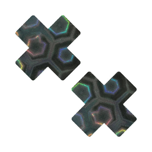 Black Nuclear Nightmare Trippy 3D Holographic X Nipple Pasties