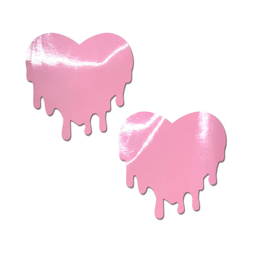 Faux Latex Pleather Vinyl Baby Pink Melty Heart Nipple Pasties