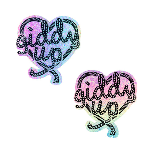 Giddy Up Light Pastel Smarties Party Glitter Lasso Heart Nipple Pasties