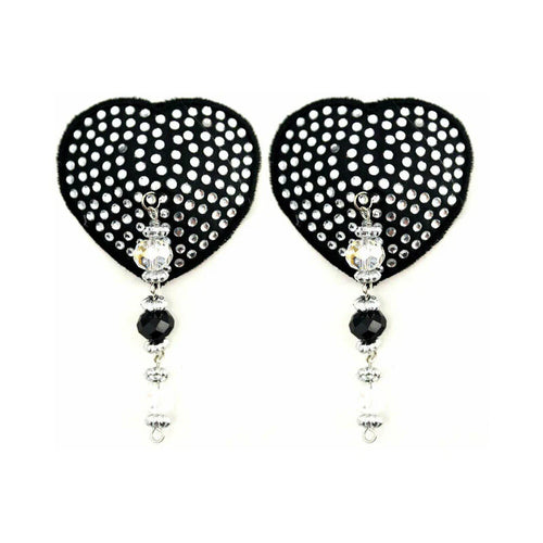 Black Crystal Heart Pasties with Faceted Beads