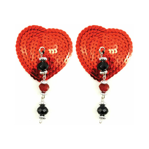 Red Sequin Heart Pasties with Faceted Beads