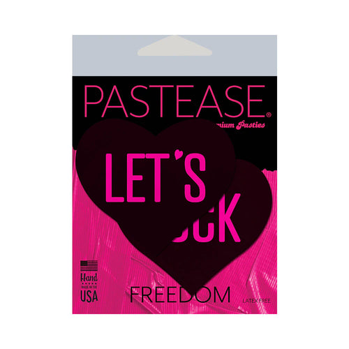 Love: Let's Fuck Black Heart on Neon Pink Base Nipple Pasties