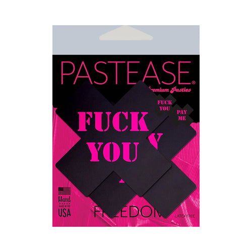 Plus X: Black with Pink Fuck You, Pay Me Cross Nipple Pasties