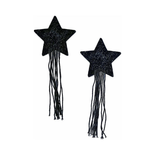 Black Sparkle Star Pastease with Long Fringe Nipple Pasties
