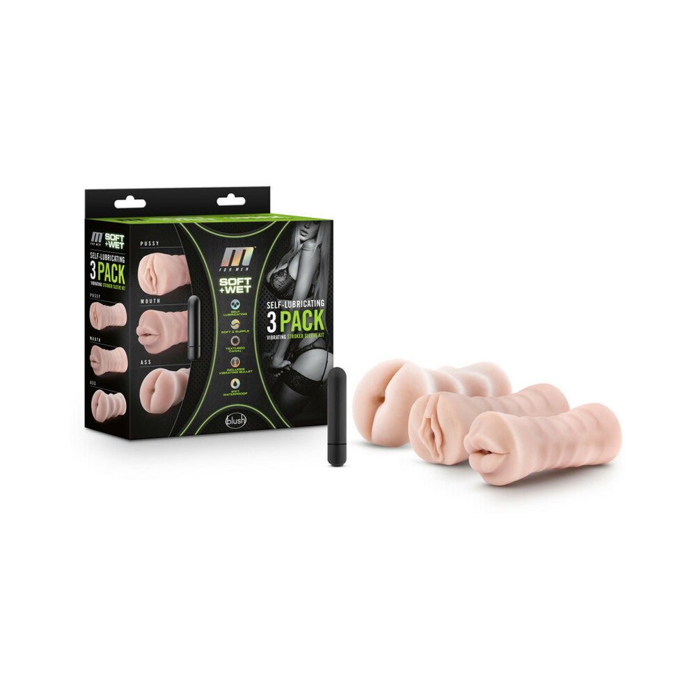 M for Men Soft + Wet 3-Pack Vibrating Stroker Kit