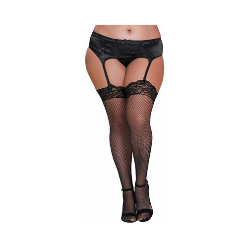 Dreamgirl Plus-Size Fishnet Thigh-Highs with Lace Top