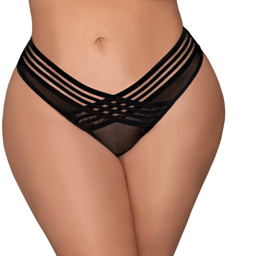 Dreamgirl Mesh Thong with Shadow Stripe Elastic Front