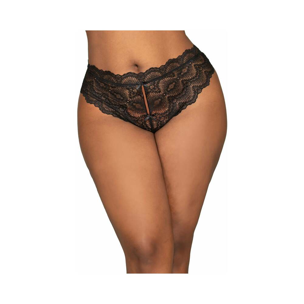 Dreamgirl Lace Tanga Open-Crotch Panty Black