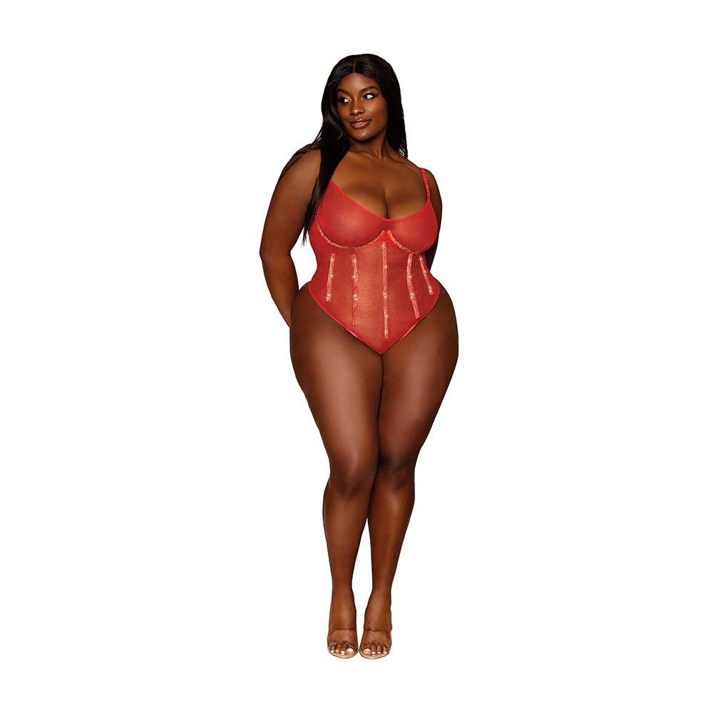 Dreamgirl Gold-Foiled Stretch Mesh Teddy with Rhinestones