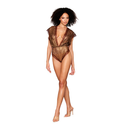Dreamgirl Gold-Foil Lace Blouson Teddy and Bra Set
