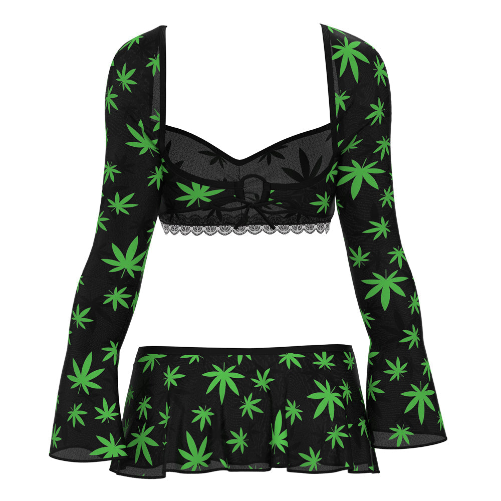 Magic Silk Hazy Dayz Crop Top, Skirt & G-String Set Pot Leaf