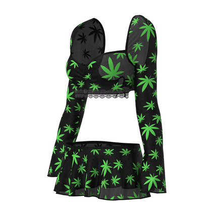 Magic Silk Hazy Dayz Crop Top, Skirt & G-String Set Pot Leaf