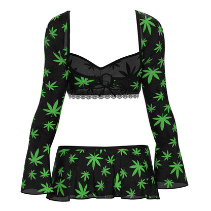 Magic Silk Hazy Dayz Crop Top, Skirt & G-String Set Pot Leaf