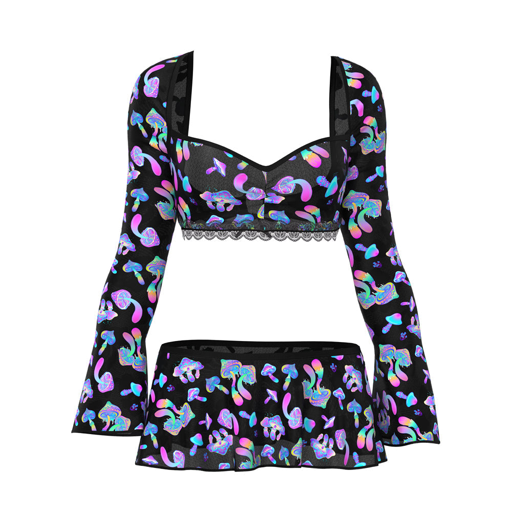 Magic Silk Hazy Dayz Crop Top, Skirt & G-String Set Mushroom