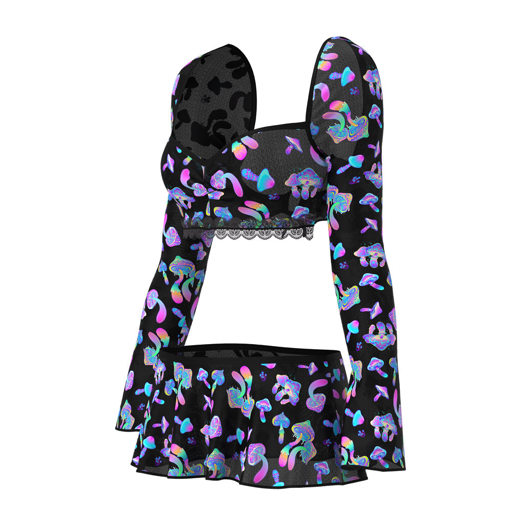 Magic Silk Hazy Dayz Crop Top, Skirt & G-String Set Mushroom