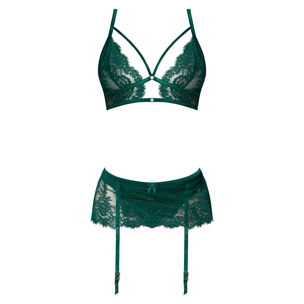 Magic Silk Evermore Bralette, Garter Skirt & Thong Set Emerald
