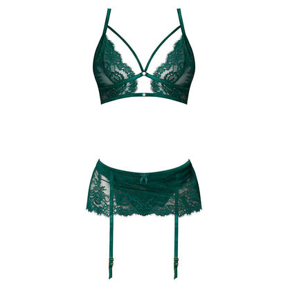 Magic Silk Evermore Bralette, Garter Skirt & Thong Set Emerald