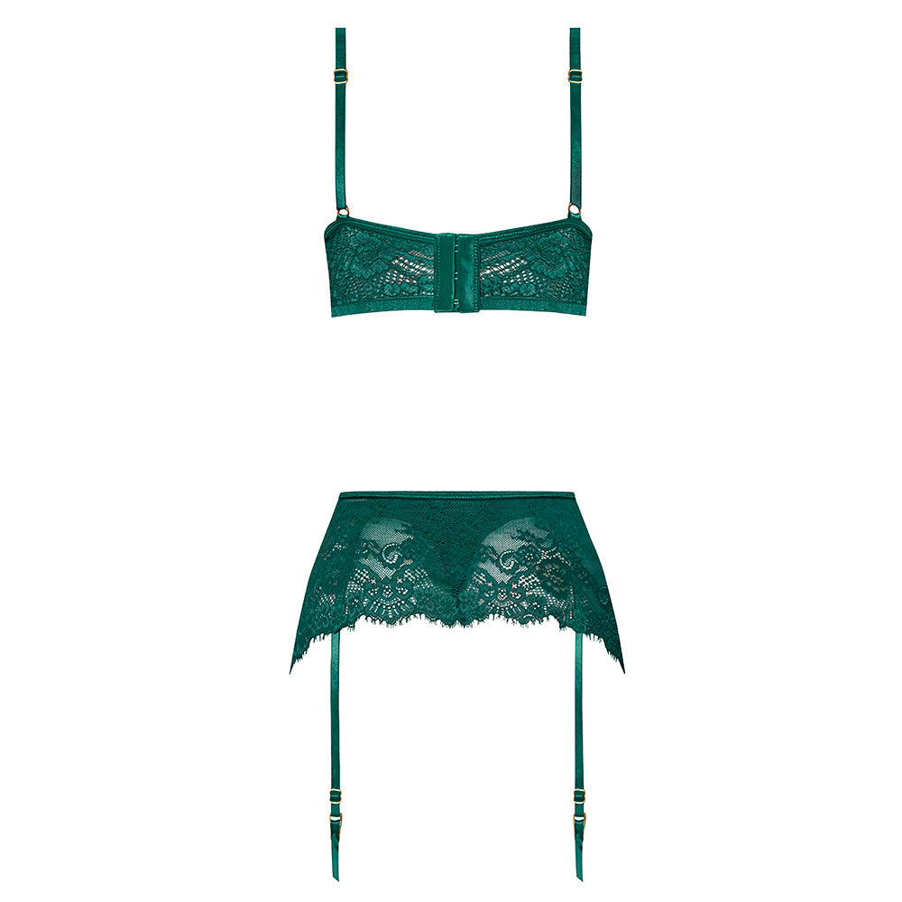Magic Silk Evermore Bralette, Garter Skirt & Thong Set Emerald