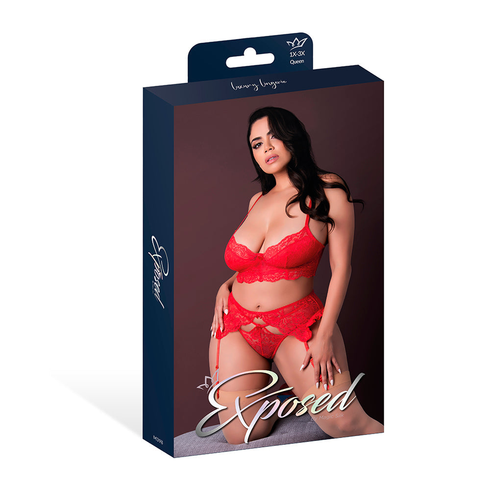 Magic Silk Sugar High Bra, Garter & Panty Set Red