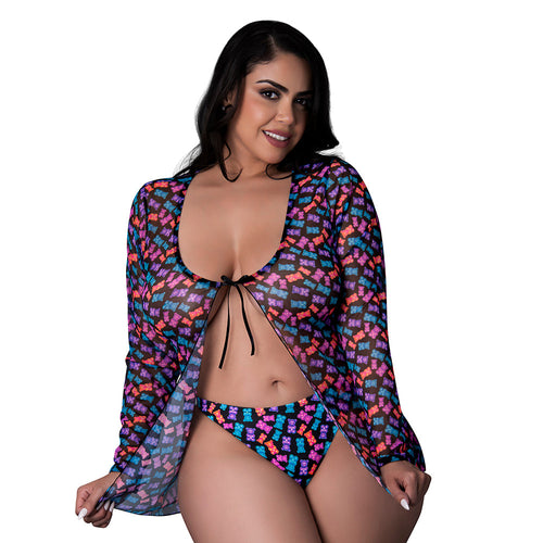 Magic Silk Hazy Dayz Tie Front Jacket & Thong Set Gummy Bears