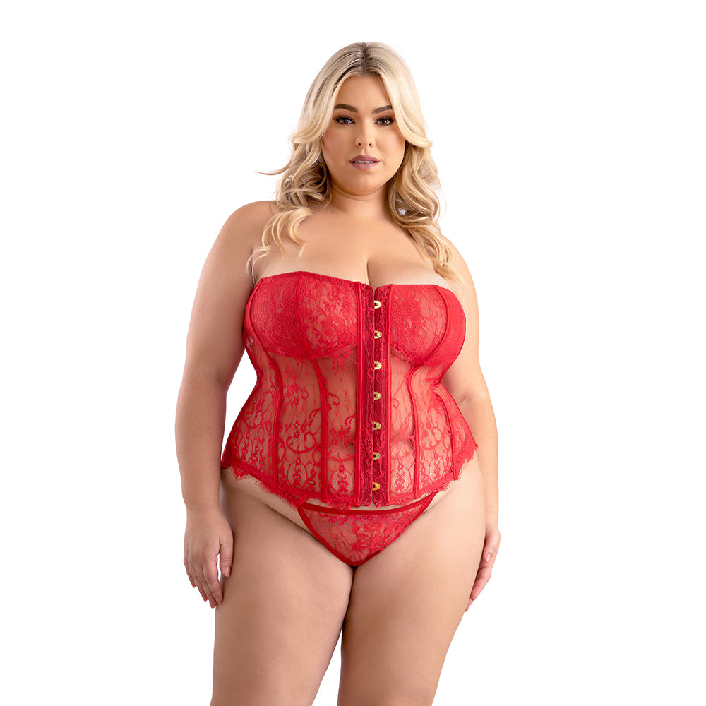 Fantasy Lingerie Eyelash Lace Corset and G-String