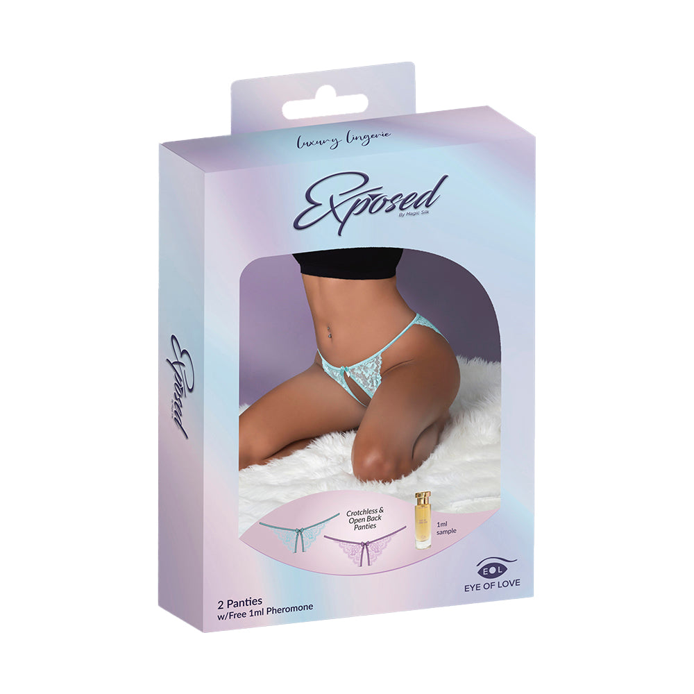 Magic Silk Pheromone Panties Crotchless & Open Back Panty 2-Pack Lilac/Aqua