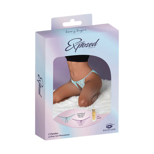Magic Silk Pheromone Panties Crotchless & Open Back Panty 2-Pack Lilac/Aqua