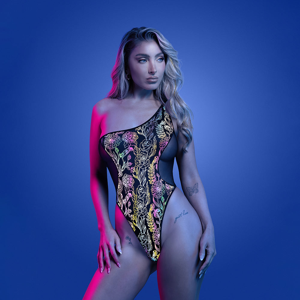 Fantasy Lingerie Glow Luminescent Floral One-Shoulder Teddy