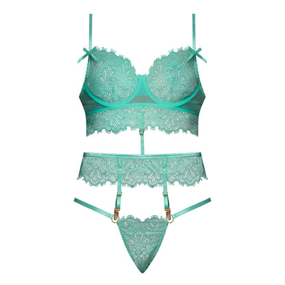 Magic Silk Caribbean Crush Demi Longline Bra & Panty with Flounce Aqua Glow
