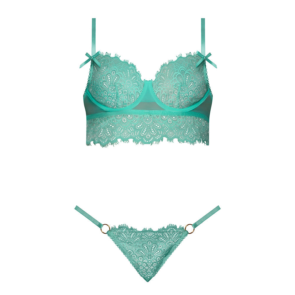 Magic Silk Caribbean Crush Demi Longline Bra & Panty with Flounce Aqua Glow