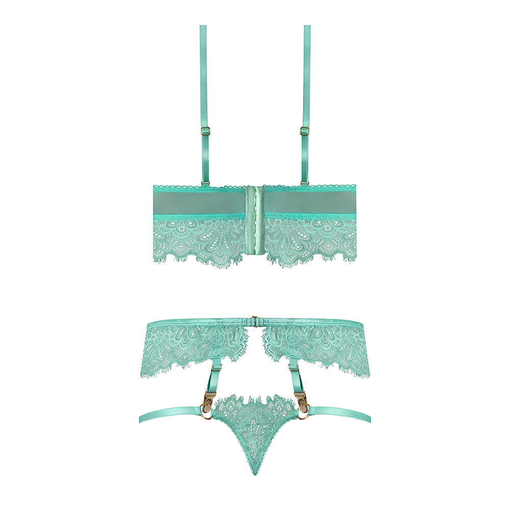 Magic Silk Caribbean Crush Demi Longline Bra & Panty with Flounce Aqua Glow