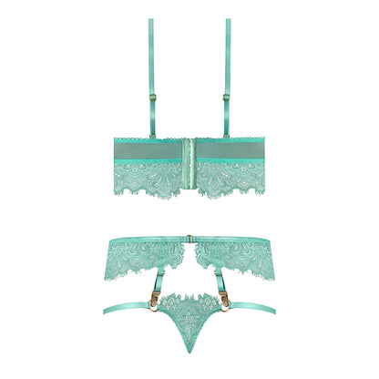 Magic Silk Caribbean Crush Demi Longline Bra & Panty with Flounce Aqua Glow