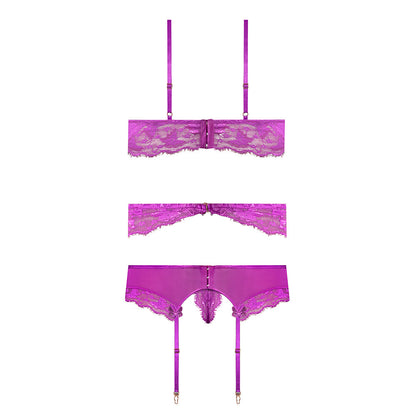 Magic Silk Butterfly Fantasies Bra, Garter & Thong Set Neon Purple