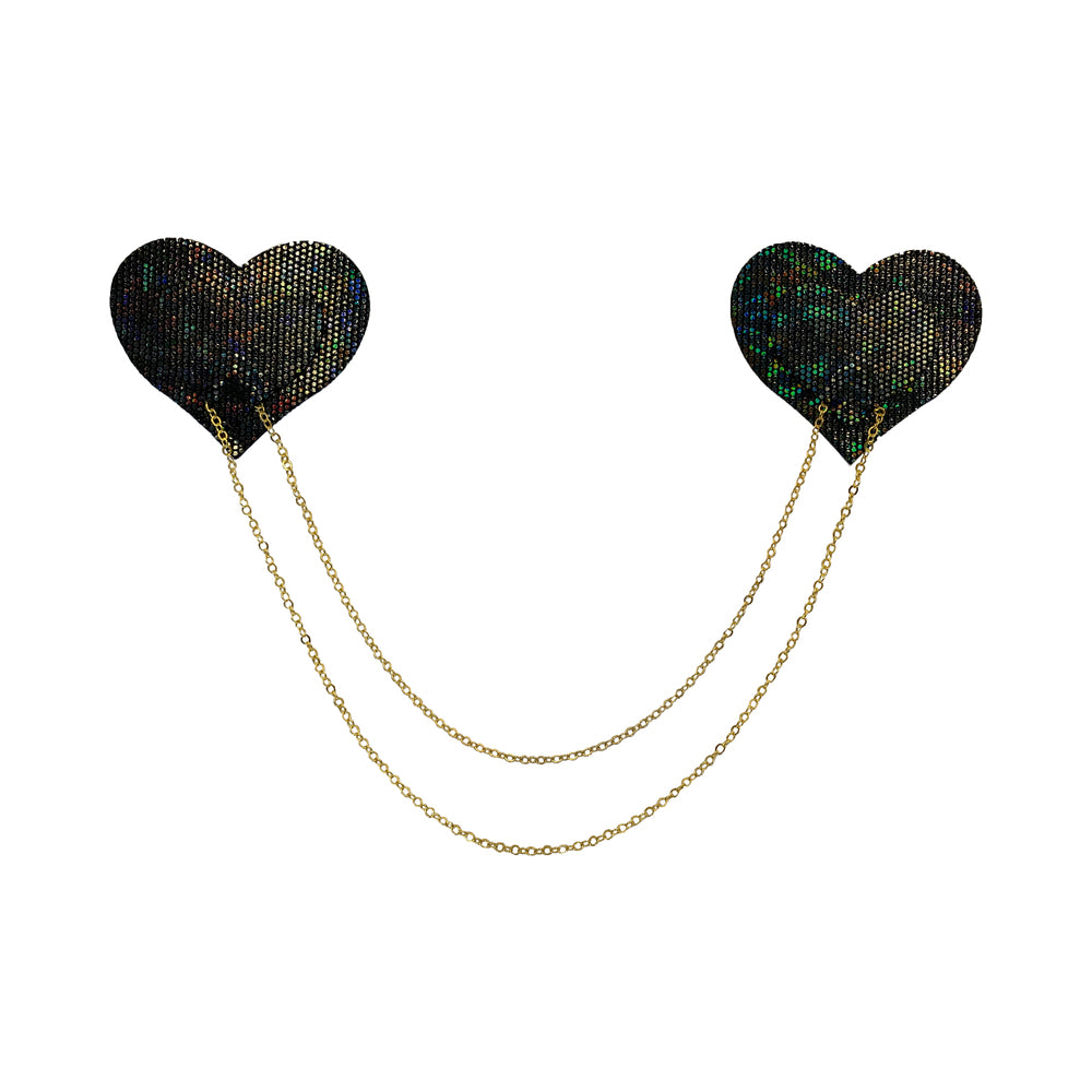 Pastease Black Disco Ball Heart Pasties with Gold Chains