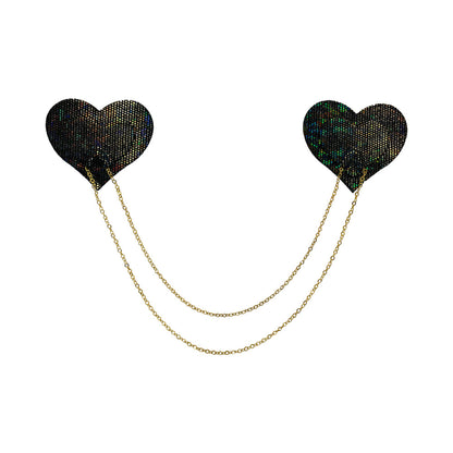 Pastease Black Disco Ball Heart Pasties with Gold Chains