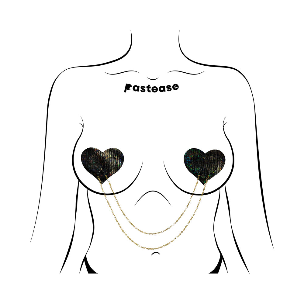 Pastease Black Disco Ball Heart Pasties with Gold Chains