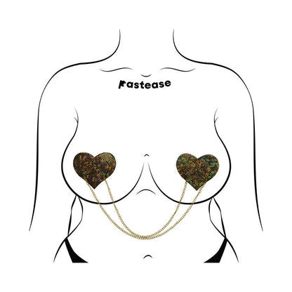 Pastease Black Disco Ball Heart Pasties with Gold Chains