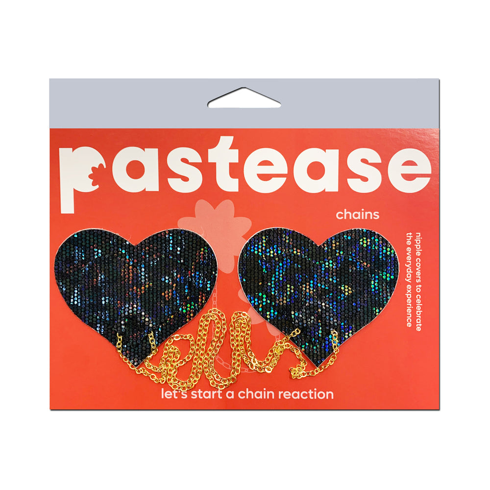 Pastease Black Disco Ball Heart Pasties with Gold Chains