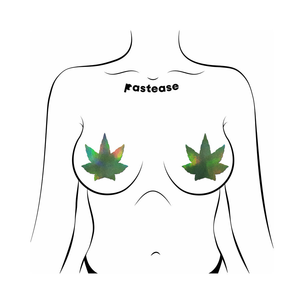 Pastease Indica Pot Leaf Green Holographic Pasties