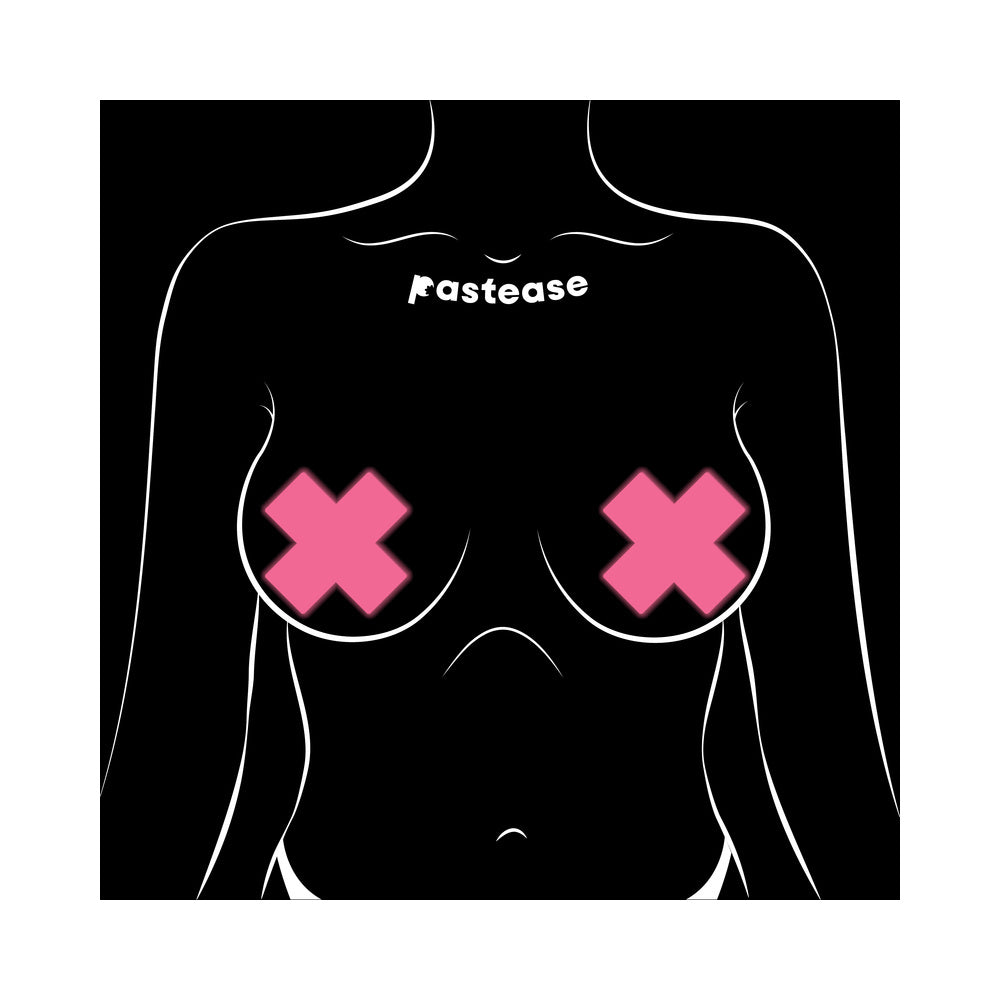 Pastease Plus X Glow-in-the-Dark Neon Pink Cross Pasties