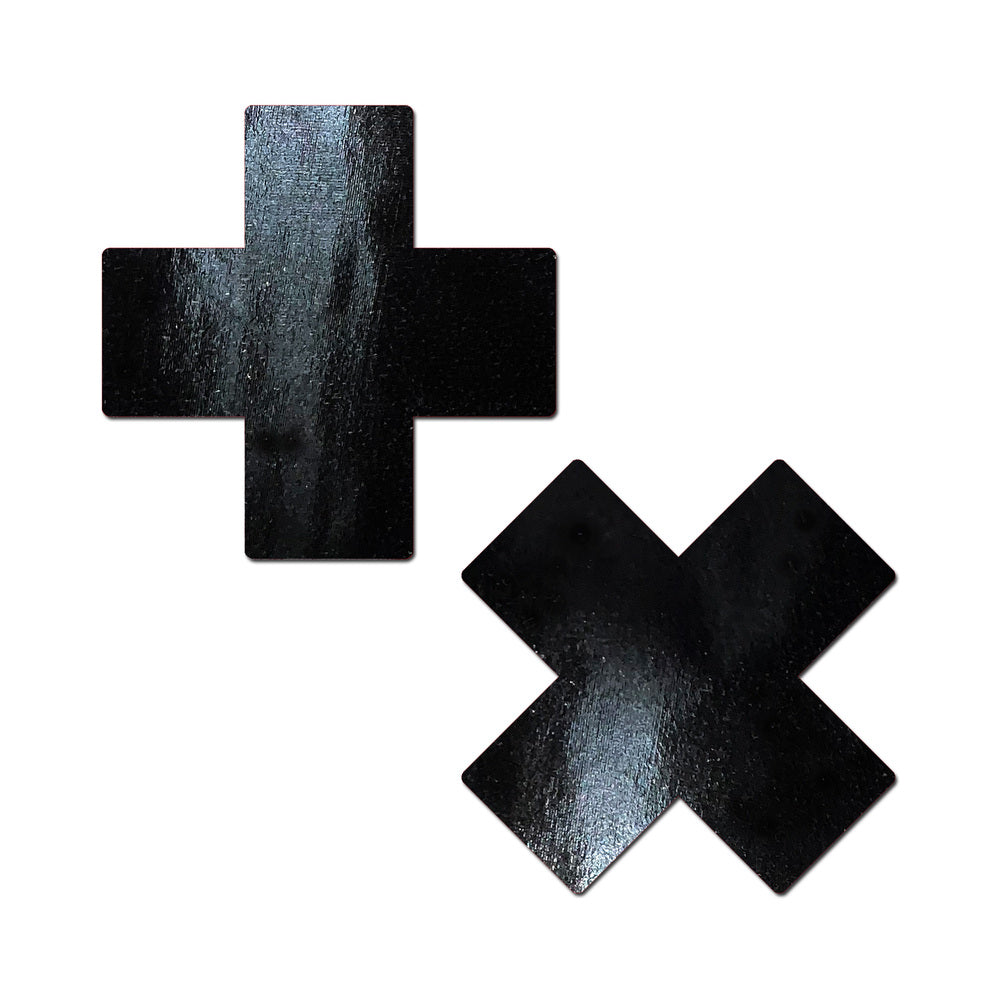 Pastease Plus X Faux Latex Vinyl Black Cross Pasties