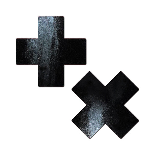 Pastease Plus X Faux Latex Vinyl Black Cross Pasties