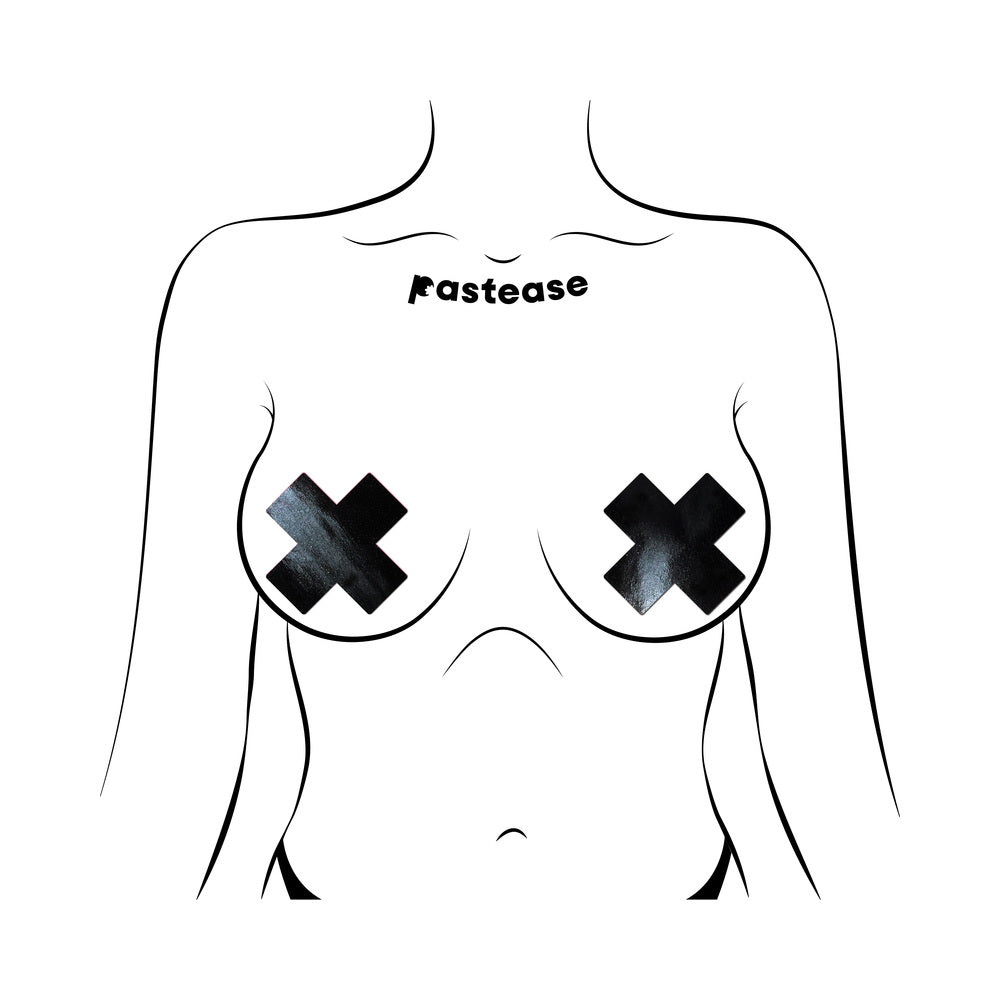 Pastease Plus X Faux Latex Vinyl Black Cross Pasties