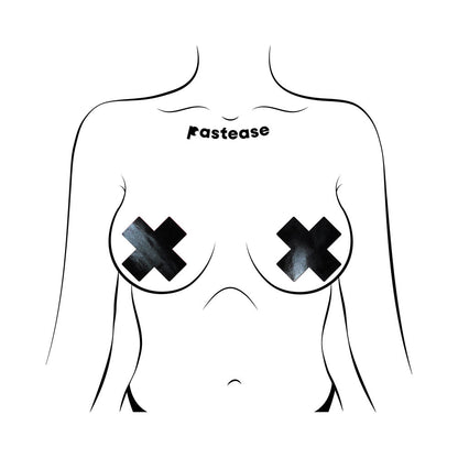 Pastease Plus X Faux Latex Vinyl Black Cross Pasties