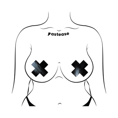Pastease Plus X Faux Latex Vinyl Black Cross Pasties