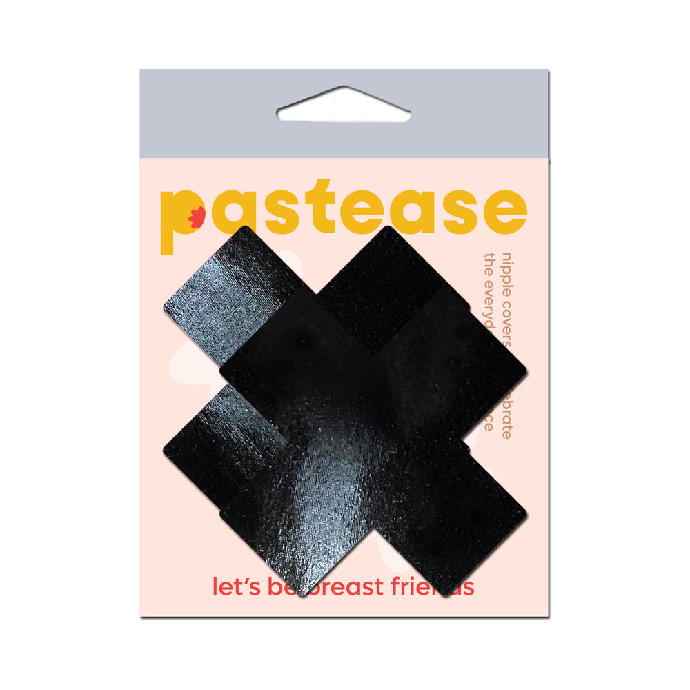 Pastease Plus X Faux Latex Vinyl Black Cross Pasties