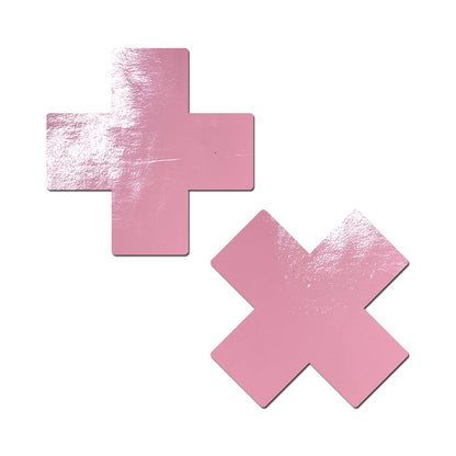 Pastease Plus X Faux Latex Pleather Baby Pink Cross Pasties